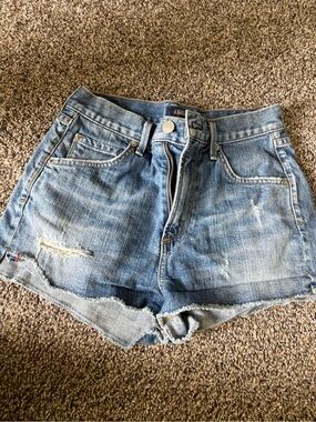 Agolde Light Wash Distressed Denim Shorts